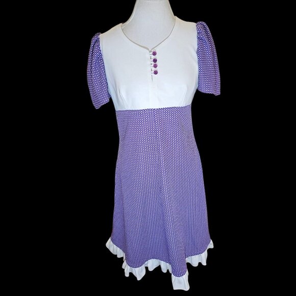 VTG Purple Babydoll Day Dress Knit Polyester Sz 10 Below Knees Cottage - Picture 2 of 11